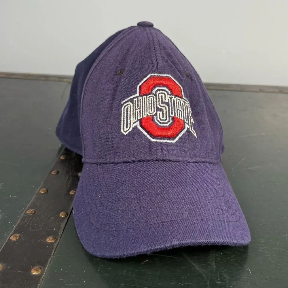 Ohio State University Buckeyes Blue With Red Logo Fitted Baseball Hat Cap L/ XL